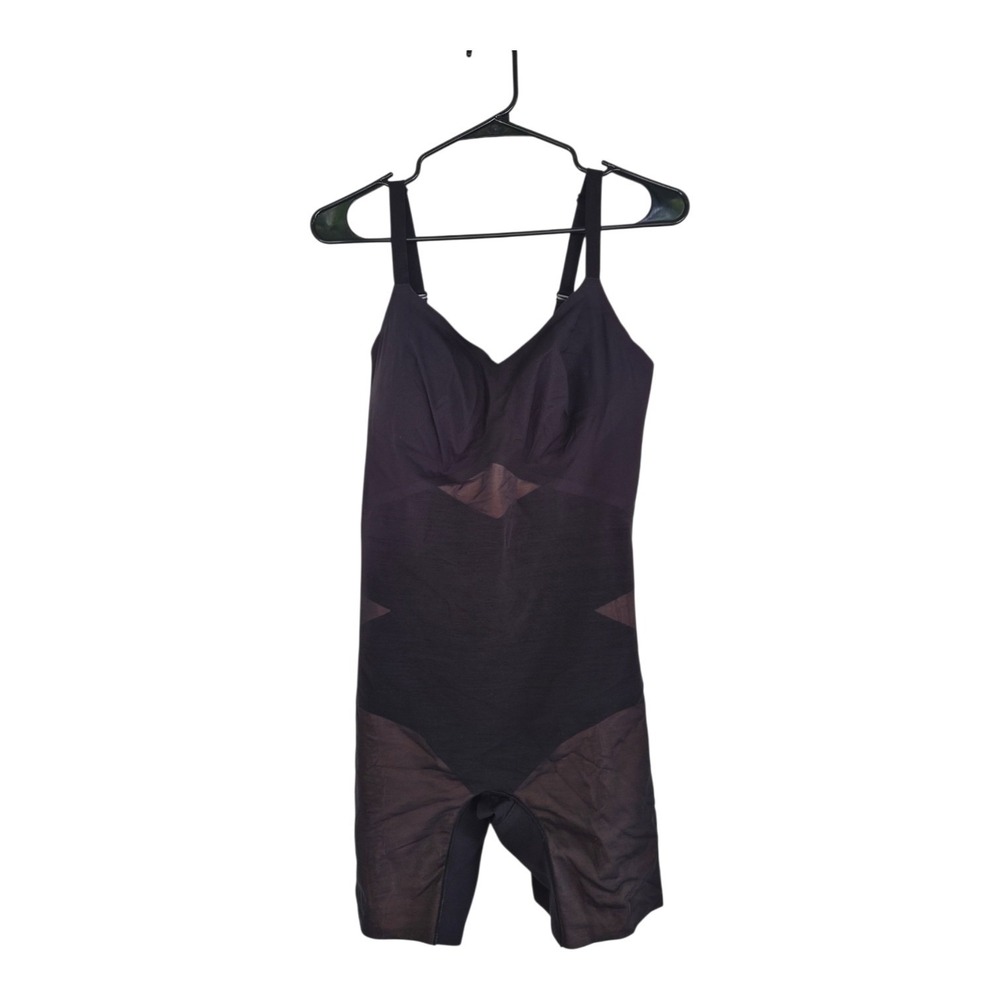 Honeylove SuperPower Mid Thigh Bodysuit Black Shapewear Mesh‎ Panels Women's 1X